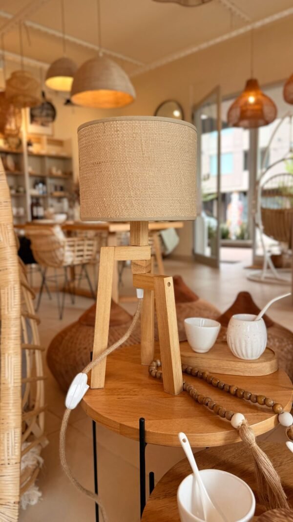 Lampara Madera Velador pantalla de tela
