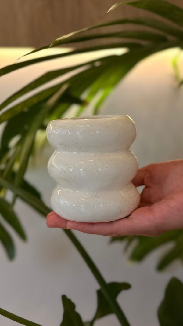 Florero Jarrón Worm Bajo Cerámica Beige Jaspe