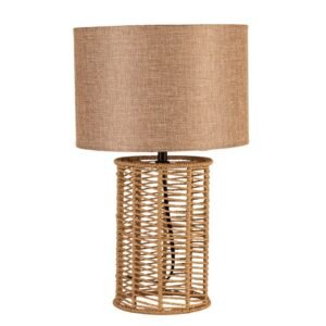 Velador Beige Base Cilindrica Rattan