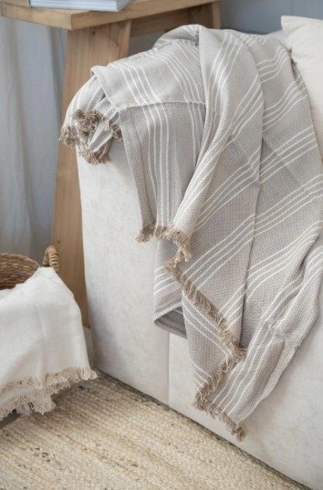 MANTA 150X125 BEIGE RAYAS NATURALES